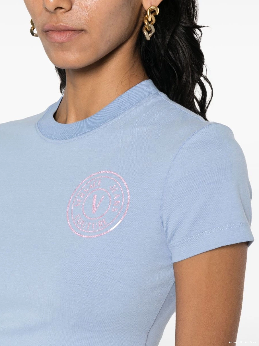 Affordable Versace Women Jeans cotton glitter-logo T-shirt cropped Couture 0712